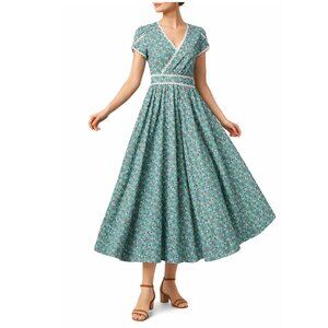 Xiaolizi Floral Linen Dress Duck Egg Blue Maxi